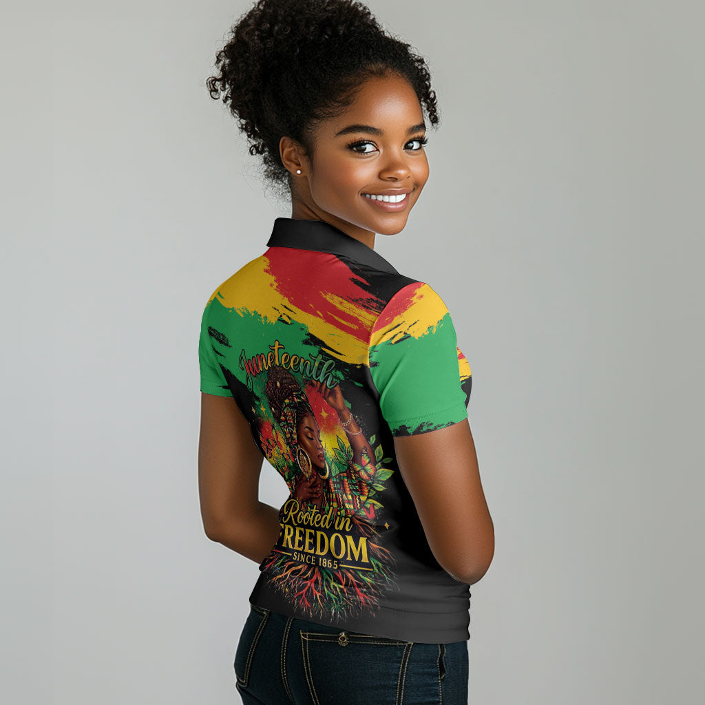 Juneteenth Rooted in Freedom Women Polo Shirt Black Pride African Queen