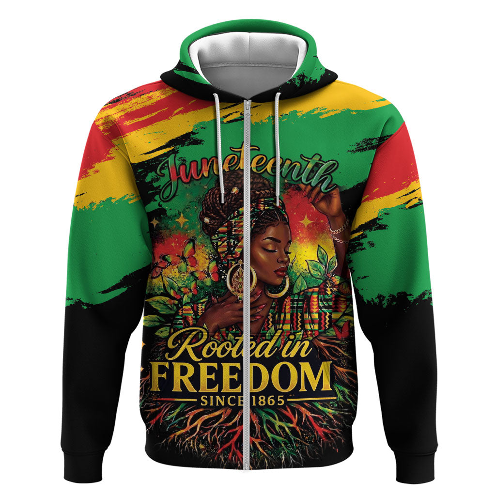 Juneteenth Rooted in Freedom Zip Hoodie Black Pride African Queen