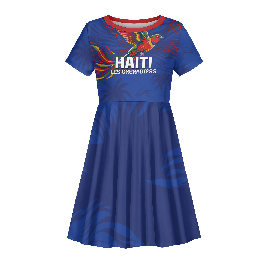 Haiti Heritage Football 2026 Custom Kid Short Sleeve Dress Hispaniolan Trogon Bird