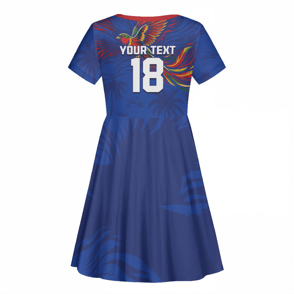 Haiti Heritage Football 2026 Custom Kid Short Sleeve Dress Hispaniolan Trogon Bird