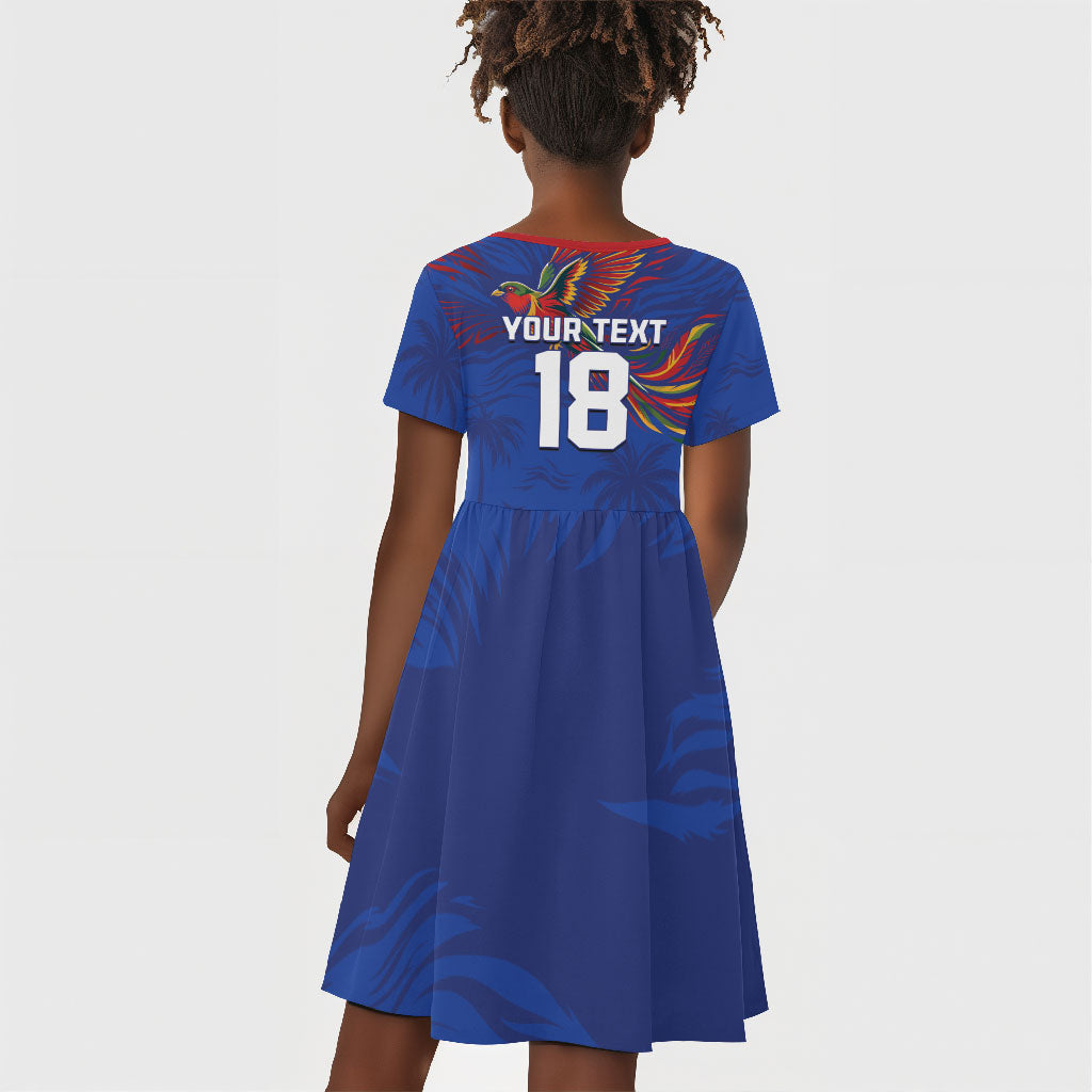 Haiti Heritage Football 2026 Custom Kid Short Sleeve Dress Hispaniolan Trogon Bird