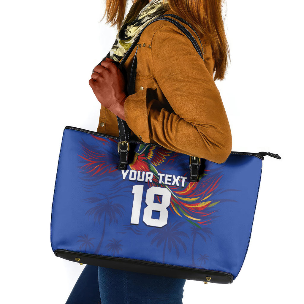 Haiti Heritage Football 2026 Custom Leather Tote Bag Hispaniolan Trogon Bird