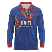 Haiti Heritage Football 2026 Custom Long Sleeve Polo Shirt Hispaniolan Trogon Bird