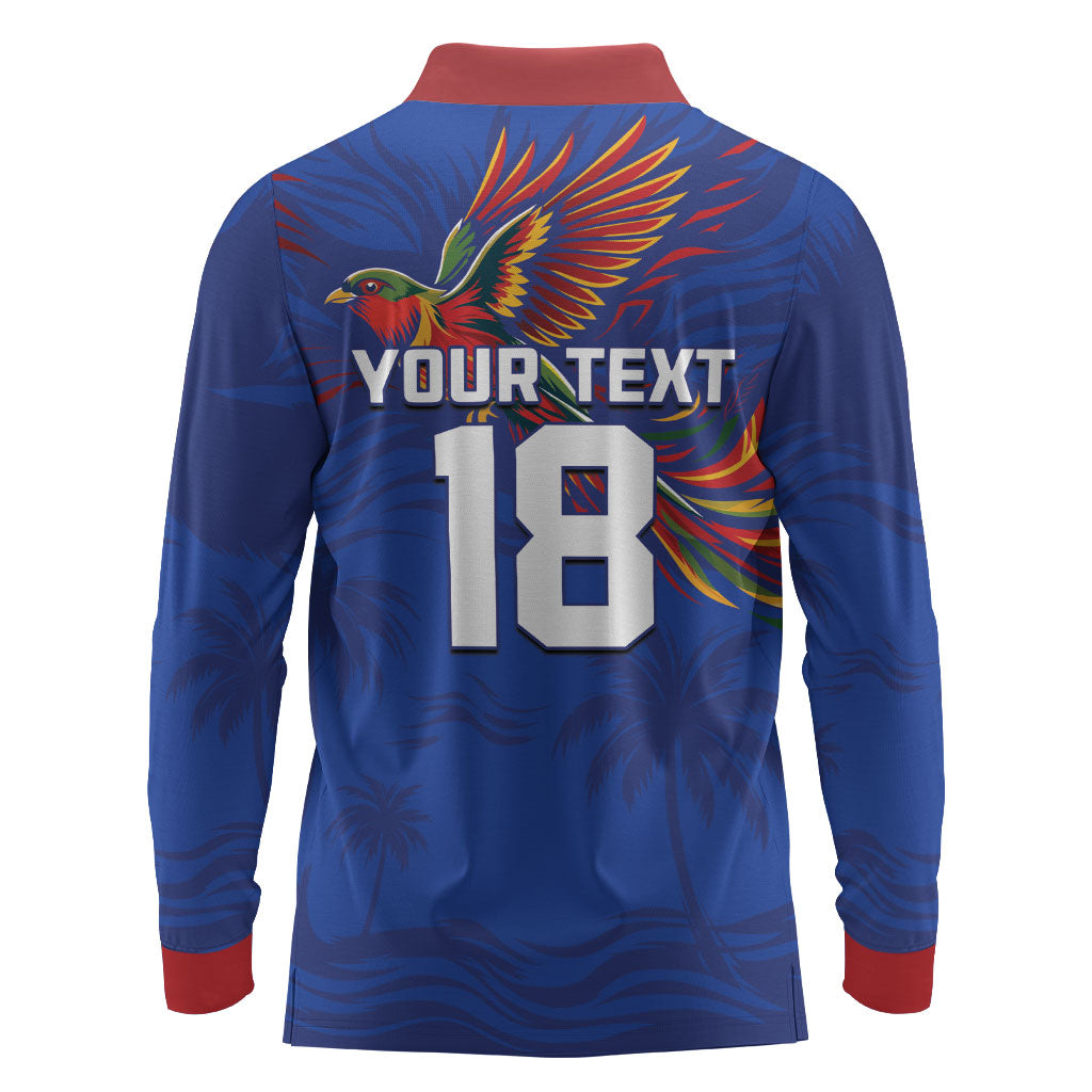 Haiti Heritage Football 2026 Custom Long Sleeve Polo Shirt Hispaniolan Trogon Bird