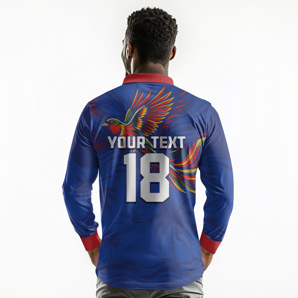Haiti Heritage Football 2026 Custom Long Sleeve Polo Shirt Hispaniolan Trogon Bird