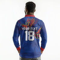 Haiti Heritage Football 2026 Custom Long Sleeve Polo Shirt Hispaniolan Trogon Bird