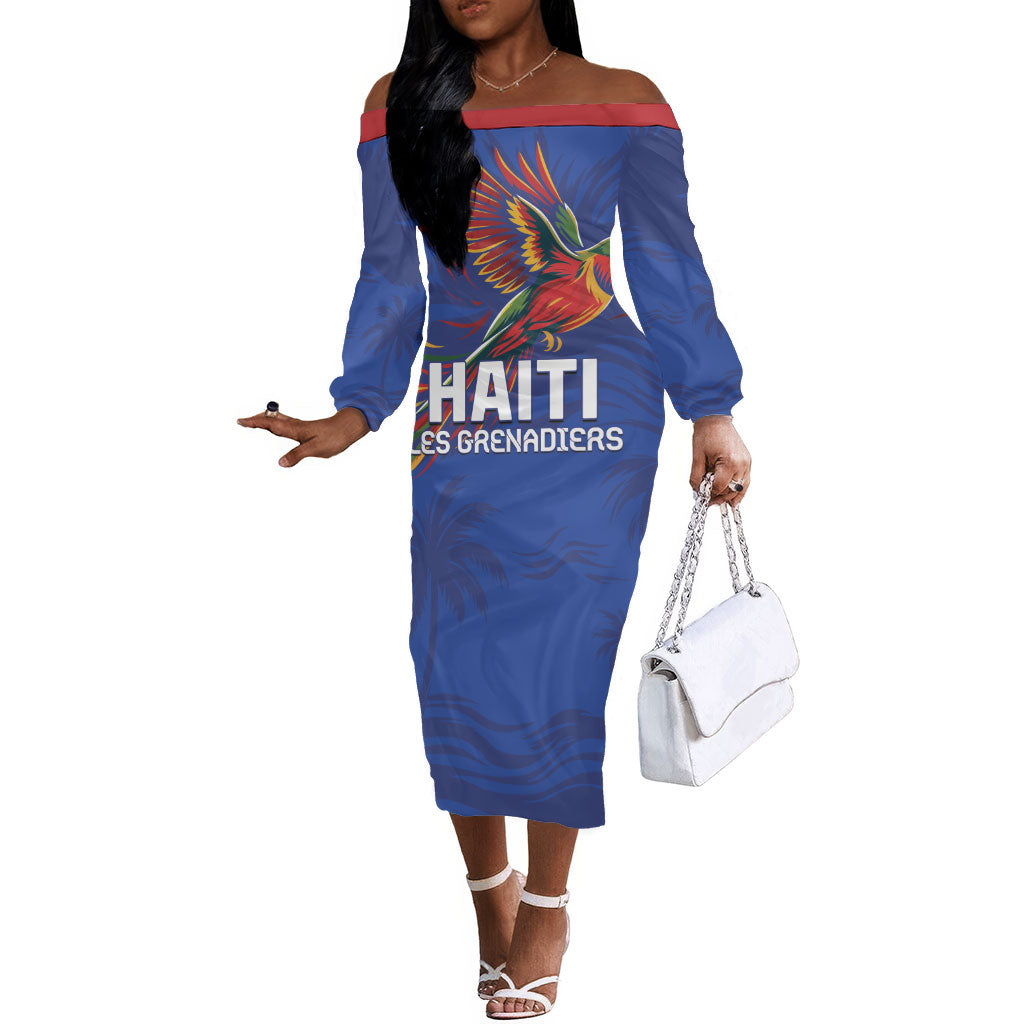 Haiti Heritage Football 2026 Custom Off The Shoulder Long Sleeve Dress Hispaniolan Trogon Bird
