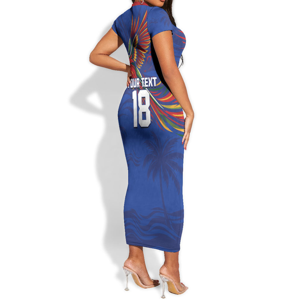Haiti Heritage Football 2026 Custom Short Sleeve Bodycon Dress Hispaniolan Trogon Bird