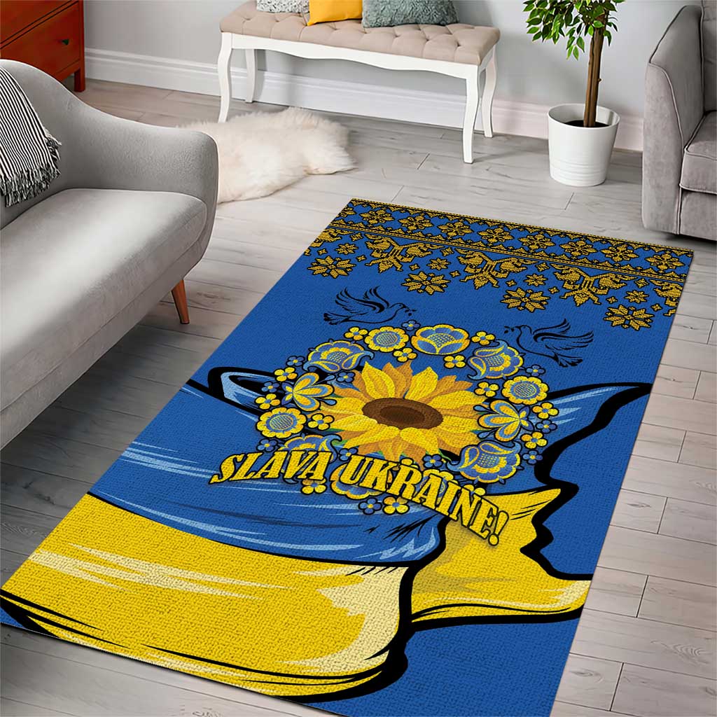 Ukraine Sunflower Peace Sign Area Rug With Folk Patterns - Wonder Print Shop