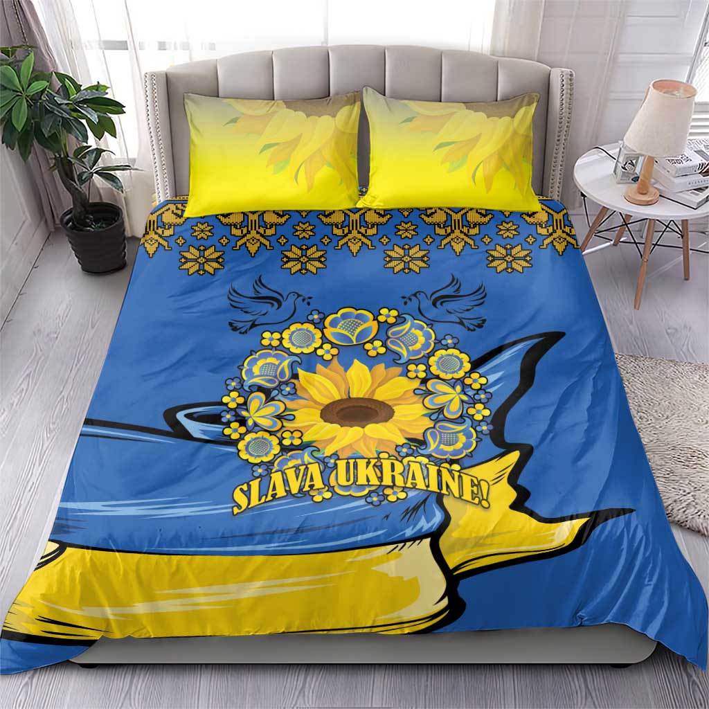 Ukraine Sunflower Peace Sign Bedding Set With Folk Patterns - Wonder Print Shop