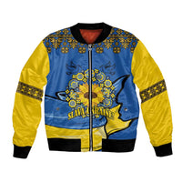 Ukraine Sunflower Peace Sign Bomber Jacket With Folk Patterns - Wonder Print Shop