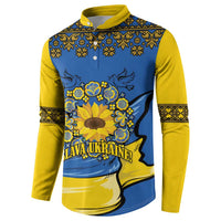 Ukraine Sunflower Peace Sign Button Sweatshirt With Folk Patterns - Wonder Print Shop