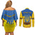 Ukraine Sunflower Peace Sign Couples Matching Off Shoulder Short Dress and Long Sleeve Button Shirt With Folk Patterns - Wonder Print Shop