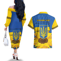 Ukraine Sunflower Peace Sign Couples Matching Off The Shoulder Long Sleeve Dress and Hawaiian Shirt With Folk Patterns - Wonder Print Shop