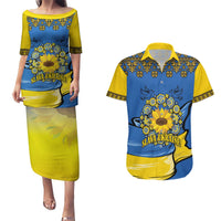 Ukraine Sunflower Peace Sign Couples Matching Puletasi and Hawaiian Shirt With Folk Patterns - Wonder Print Shop