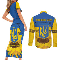 Ukraine Sunflower Peace Sign Couples Matching Short Sleeve Bodycon Dress and Long Sleeve Button Shirt With Folk Patterns - Wonder Print Shop