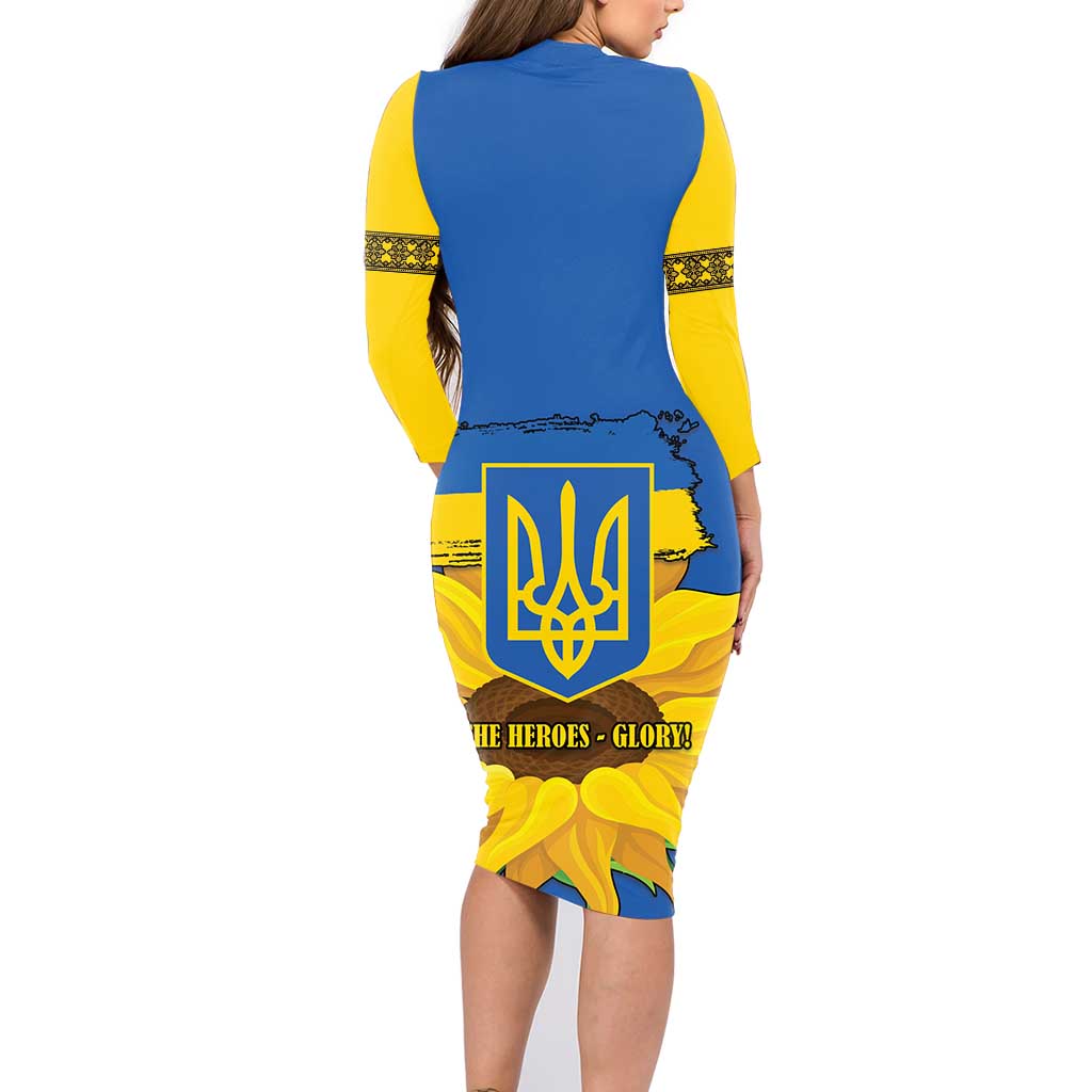 Ukraine Sunflower Peace Sign Family Matching Long Sleeve Bodycon Dress and Hawaiian Shirt With Folk Patterns - Wonder Print Shop