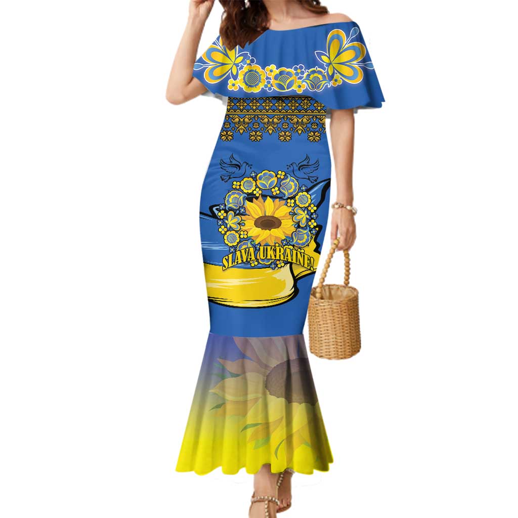 Ukraine Sunflower Peace Sign Family Matching Mermaid Dress and Hawaiian Shirt With Folk Patterns - Wonder Print Shop