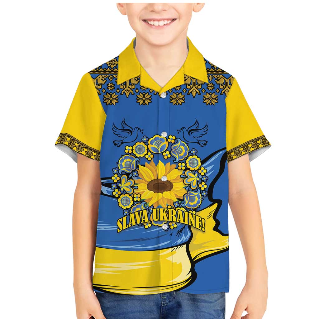 Ukraine Sunflower Peace Sign Family Matching Mermaid Dress and Hawaiian Shirt With Folk Patterns - Wonder Print Shop