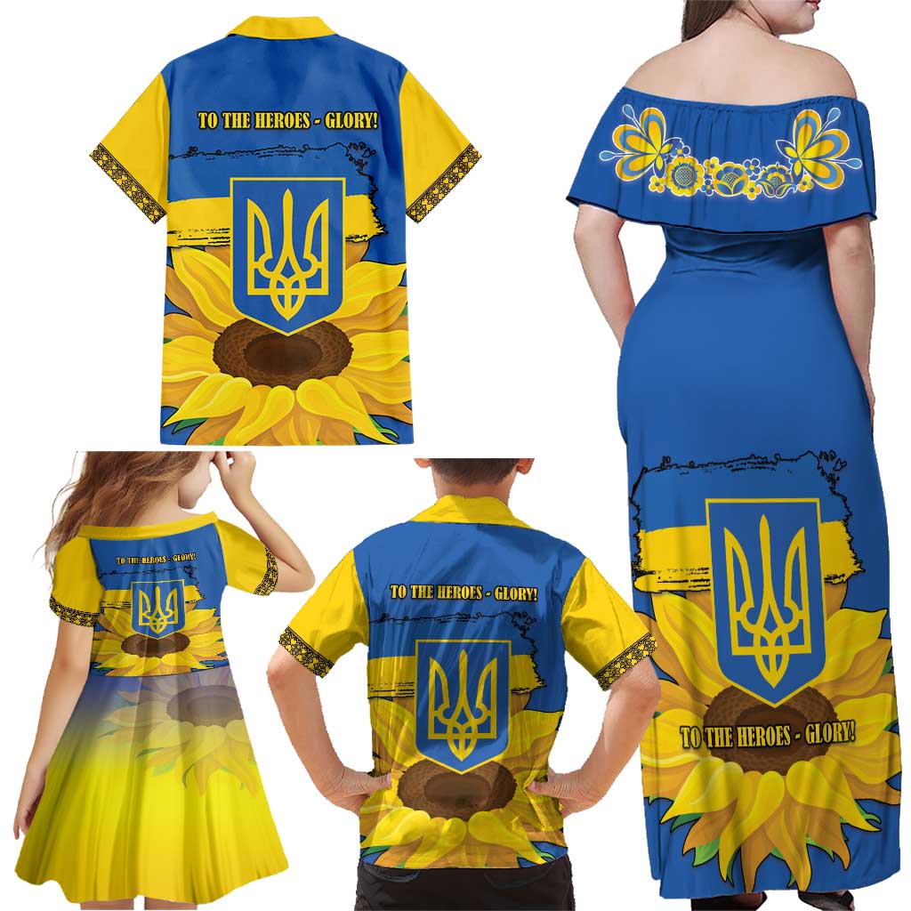 Ukraine Sunflower Peace Sign Family Matching Off Shoulder Maxi Dress and Hawaiian Shirt With Folk Patterns - Wonder Print Shop