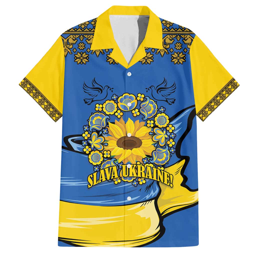 Ukraine Sunflower Peace Sign Family Matching Off Shoulder Maxi Dress and Hawaiian Shirt With Folk Patterns - Wonder Print Shop