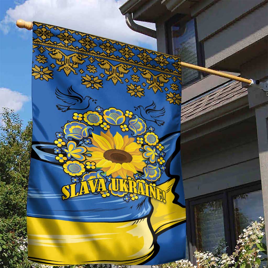 Ukraine Sunflower Peace Sign Garden Flag With Folk Patterns - Wonder Print Shop