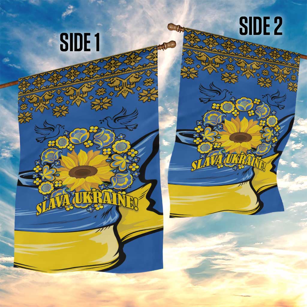Ukraine Sunflower Peace Sign Garden Flag With Folk Patterns - Wonder Print Shop