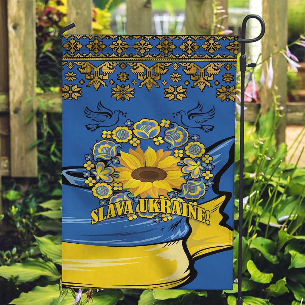 Ukraine Sunflower Peace Sign Garden Flag With Folk Patterns - Wonder Print Shop
