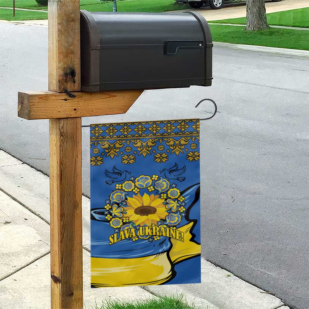 Ukraine Sunflower Peace Sign Garden Flag With Folk Patterns - Wonder Print Shop