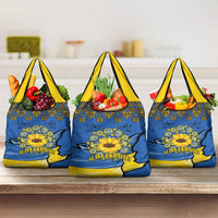 Ukraine Sunflower Peace Sign Grocery Bag With Folk Patterns