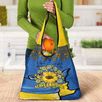 Ukraine Sunflower Peace Sign Grocery Bag With Folk Patterns