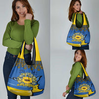 Ukraine Sunflower Peace Sign Grocery Bag With Folk Patterns