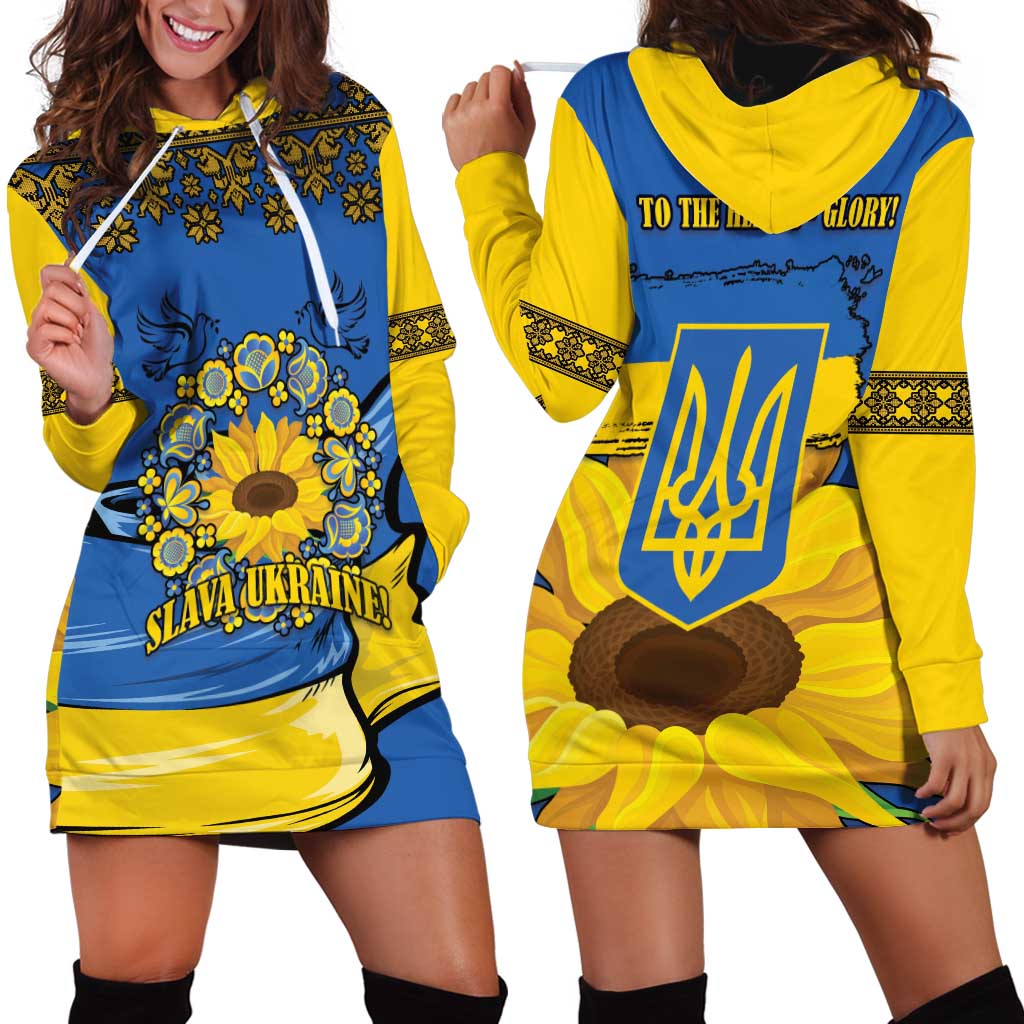 Ukraine Sunflower Peace Sign Hoodie Dress With Folk Patterns - Wonder Print Shop