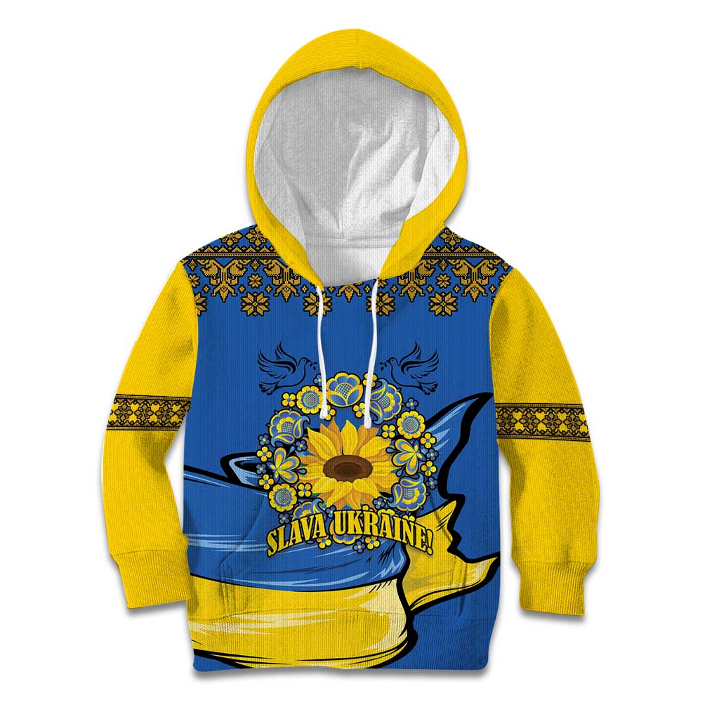 Ukraine Sunflower Peace Sign Kid Hoodie With Folk Patterns - Wonder Print Shop