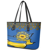 Ukraine Sunflower Peace Sign Leather Tote Bag With Folk Patterns - Wonder Print Shop