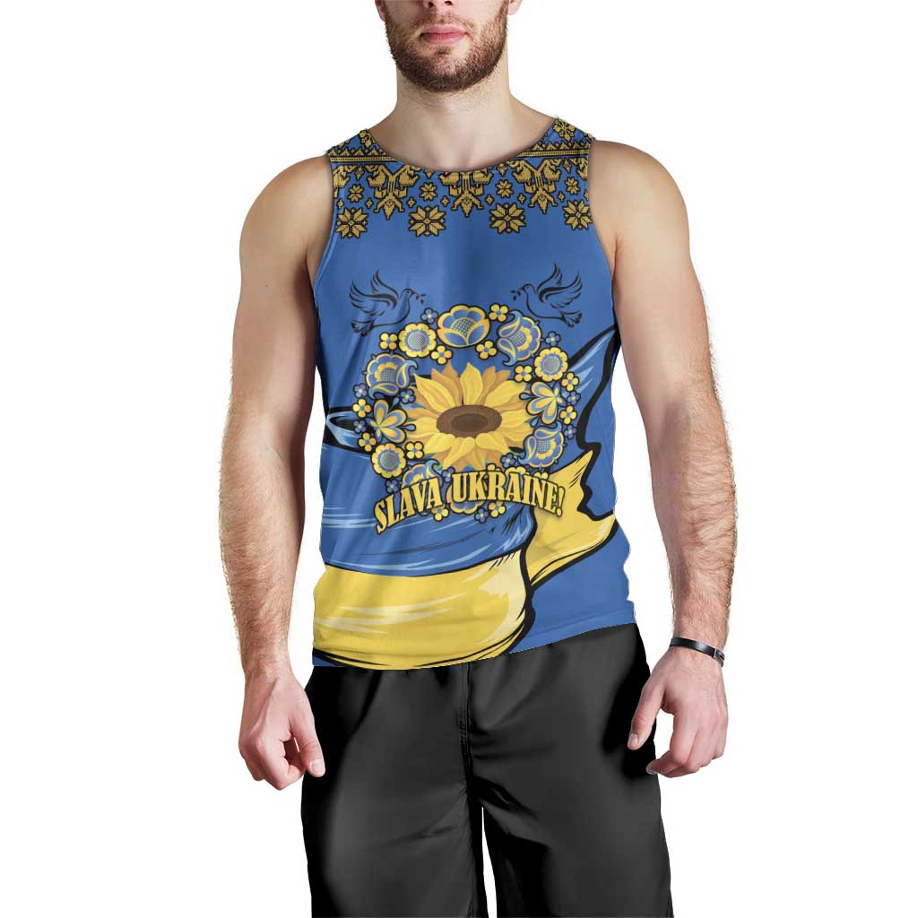 Ukraine Sunflower Peace Sign Men Tank Top With Folk Patterns - Wonder Print Shop