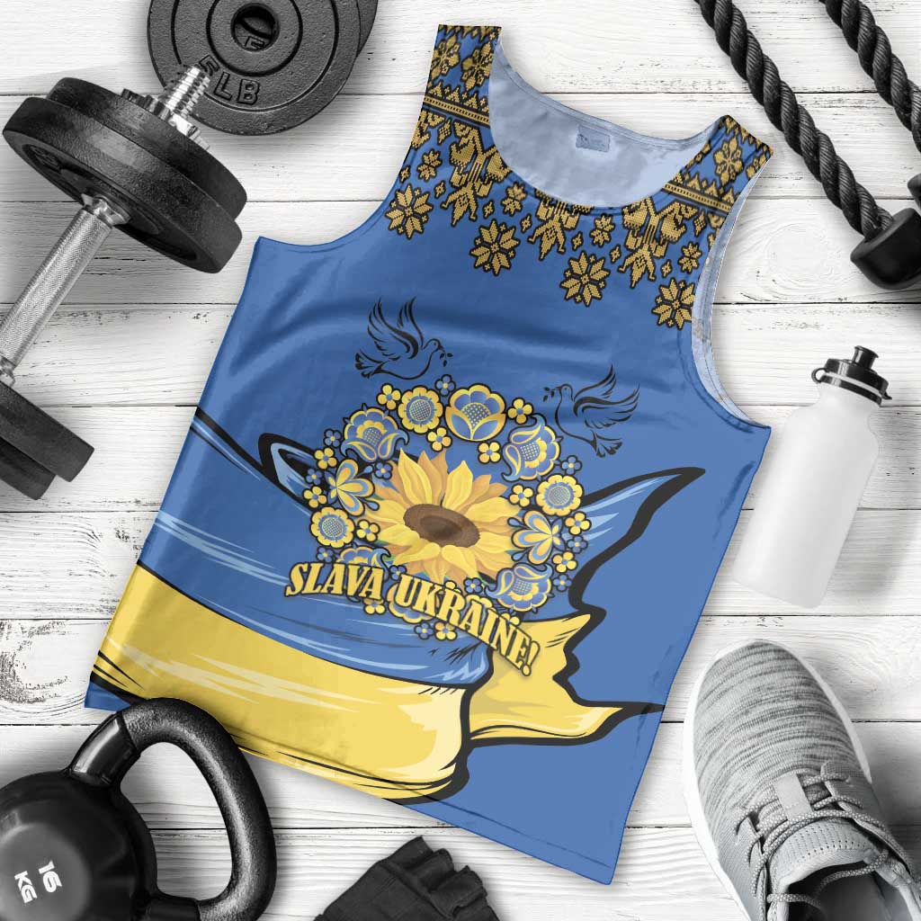 Ukraine Sunflower Peace Sign Men Tank Top With Folk Patterns - Wonder Print Shop