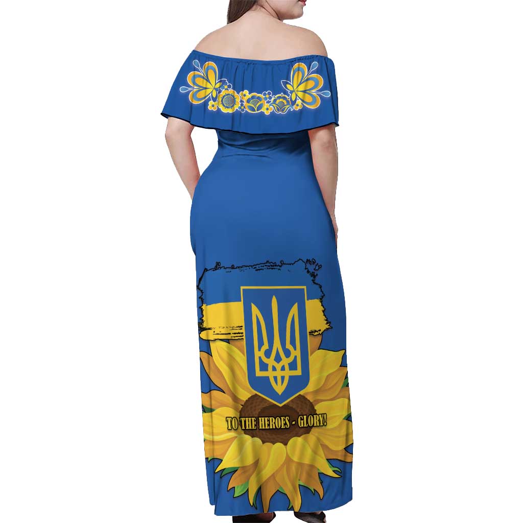 Ukraine Sunflower Peace Sign Off Shoulder Maxi Dress With Folk Patterns - Wonder Print Shop