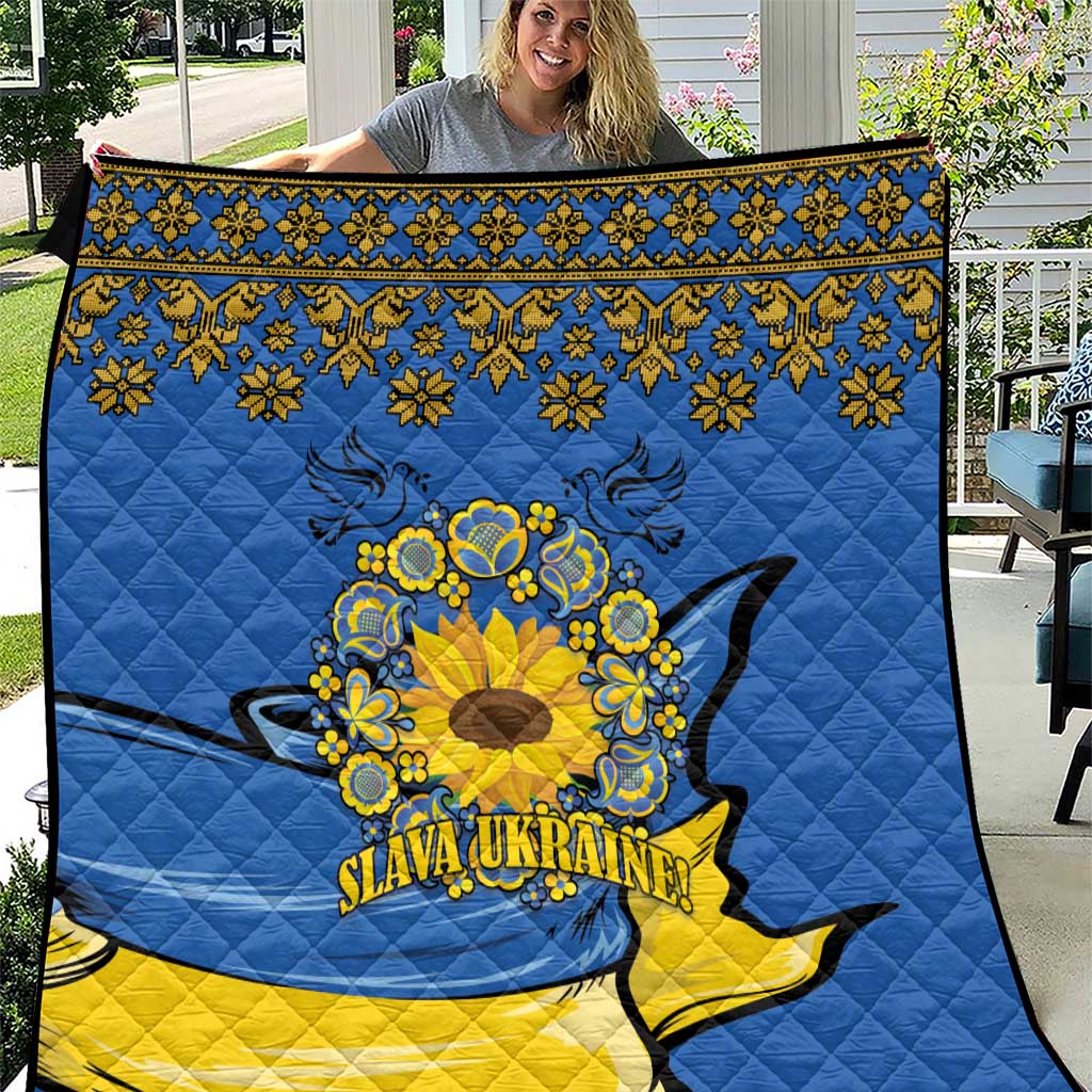 Ukraine Sunflower Peace Sign Quilt With Folk Patterns - Wonder Print Shop