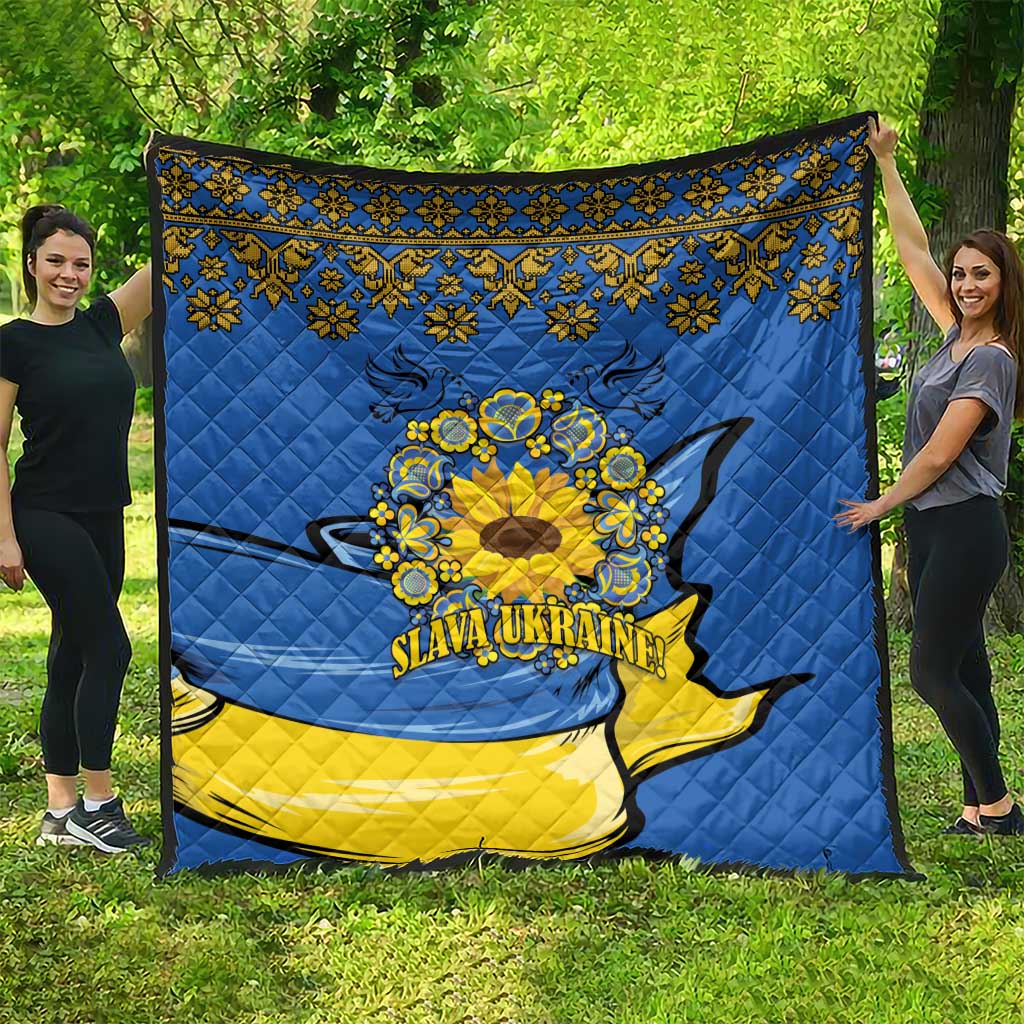 Ukraine Sunflower Peace Sign Quilt With Folk Patterns - Wonder Print Shop