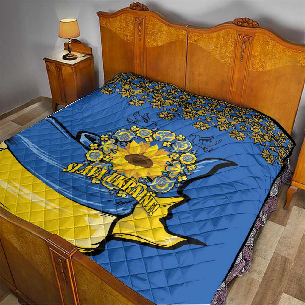 Ukraine Sunflower Peace Sign Quilt With Folk Patterns - Wonder Print Shop