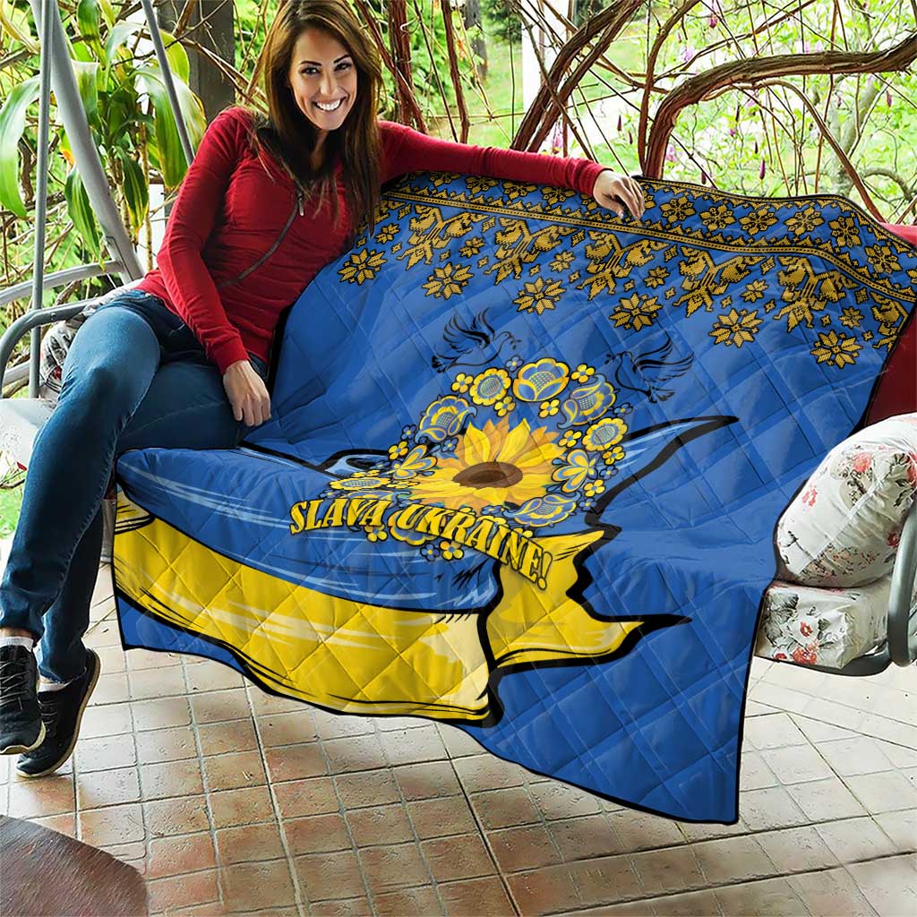 Ukraine Sunflower Peace Sign Quilt With Folk Patterns - Wonder Print Shop