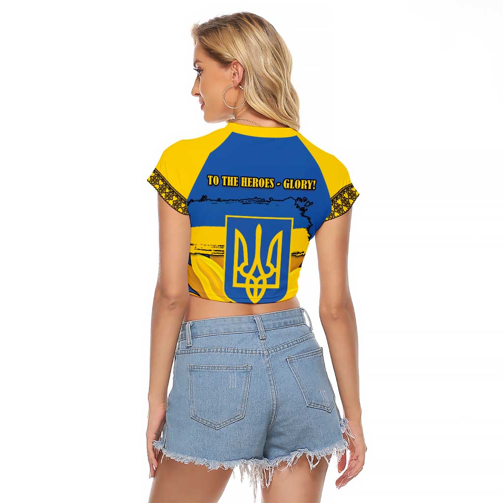 Ukraine Sunflower Peace Sign Raglan Cropped T Shirt With Folk Patterns - Wonder Print Shop