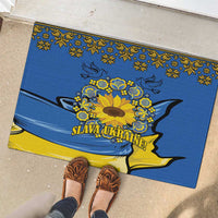 Ukraine Sunflower Peace Sign Rubber Doormat With Folk Patterns - Wonder Print Shop