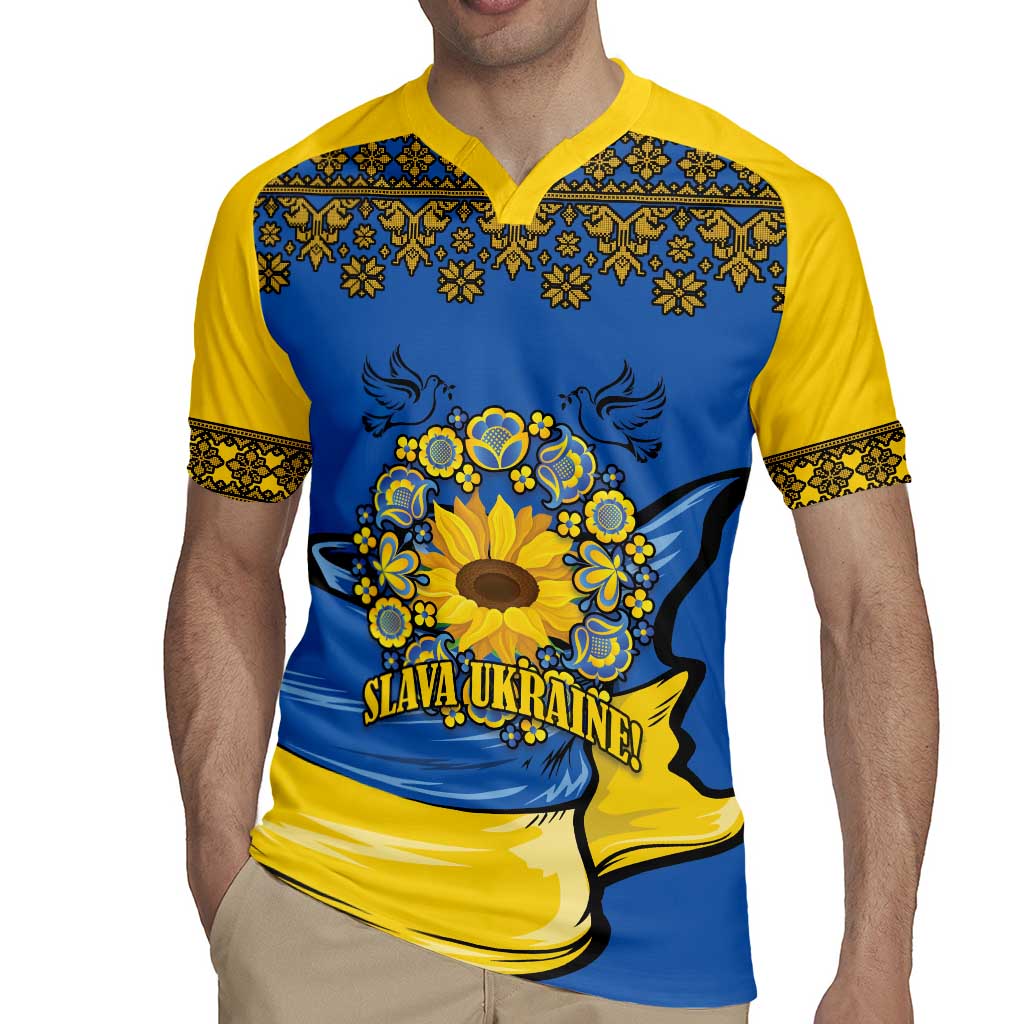 Ukraine Sunflower Peace Sign Rugby Jersey With Folk Patterns - Wonder Print Shop