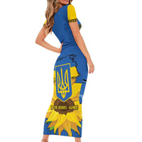 Ukraine Sunflower Peace Sign Short Sleeve Bodycon Dress With Folk Patterns - Wonder Print Shop