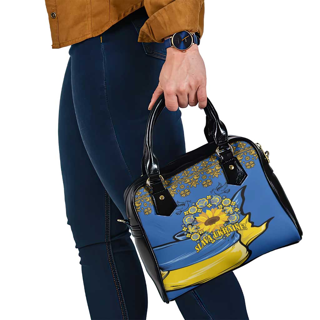 Ukraine Sunflower Peace Sign Shoulder Handbag With Folk Patterns