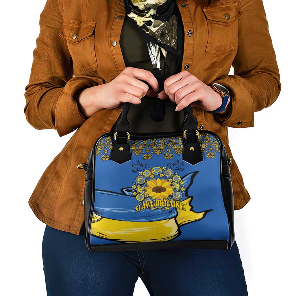 Ukraine Sunflower Peace Sign Shoulder Handbag With Folk Patterns
