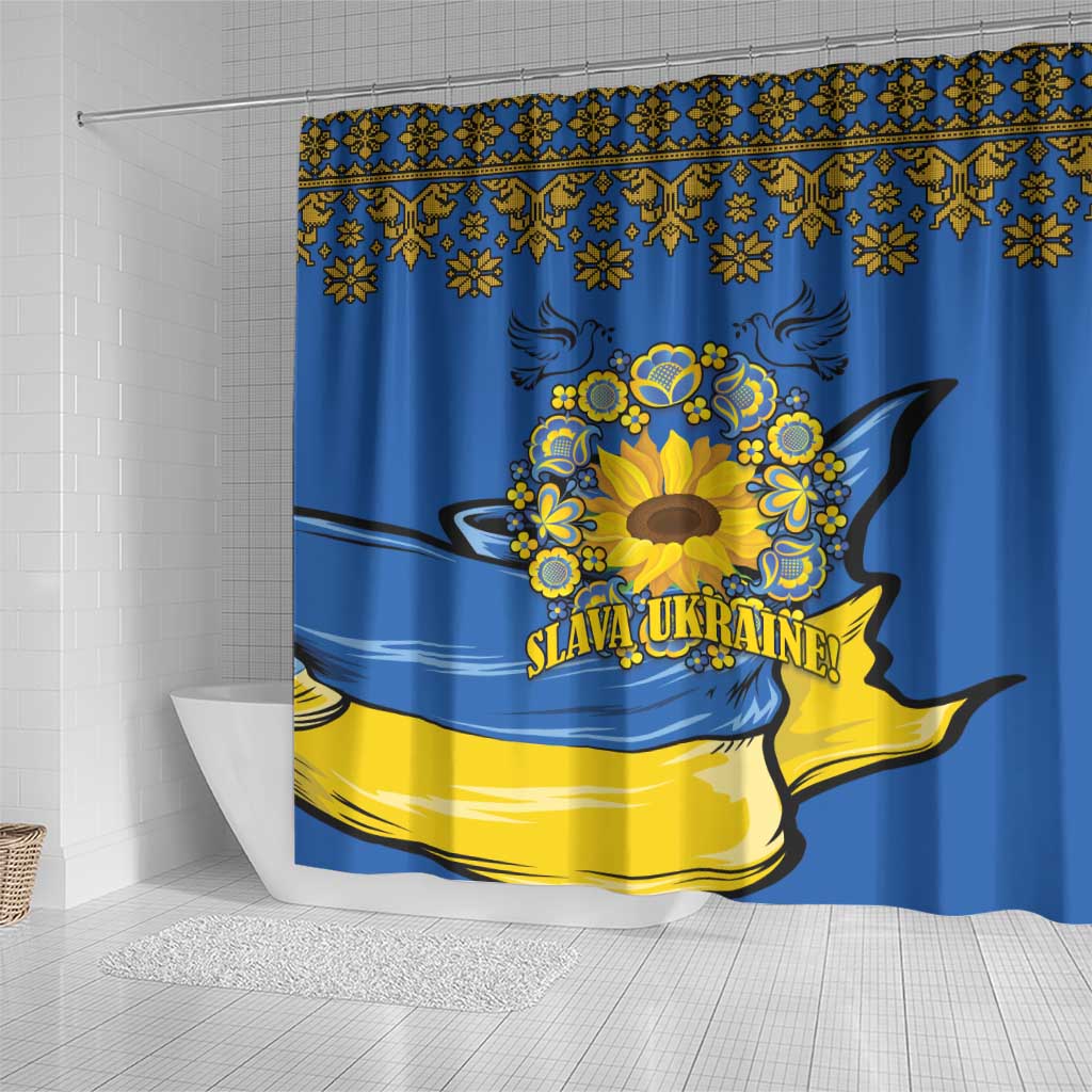 Ukraine Sunflower Peace Sign Shower Curtain With Folk Patterns