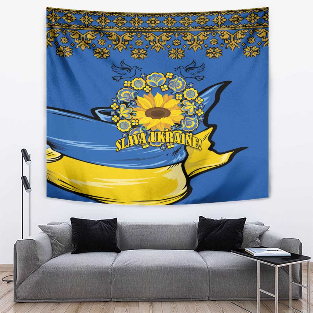 Ukraine Sunflower Peace Sign Tapestry With Folk Patterns - Wonder Print Shop